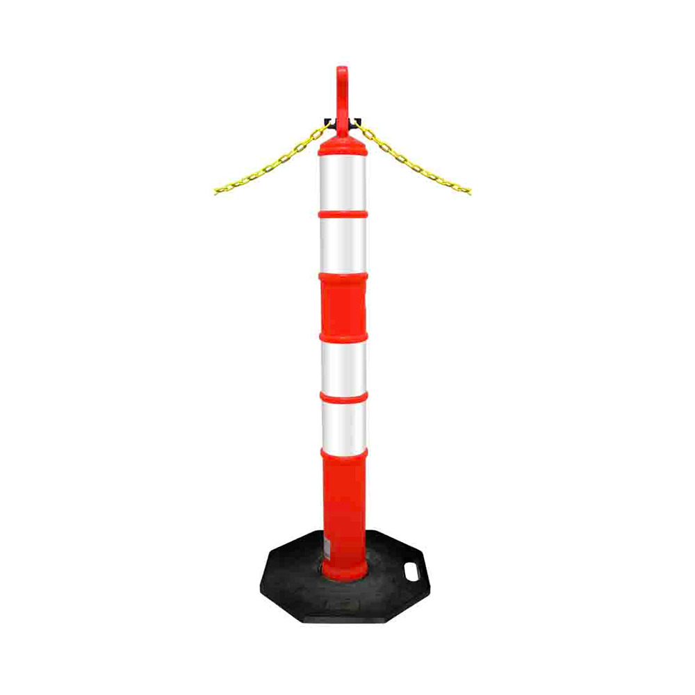 POSTE ANARANJADO ECOFRIENDLY DE 1.20M CON BASE NEGRA DE 8KGS. CON CUATRO REFLEJANTES