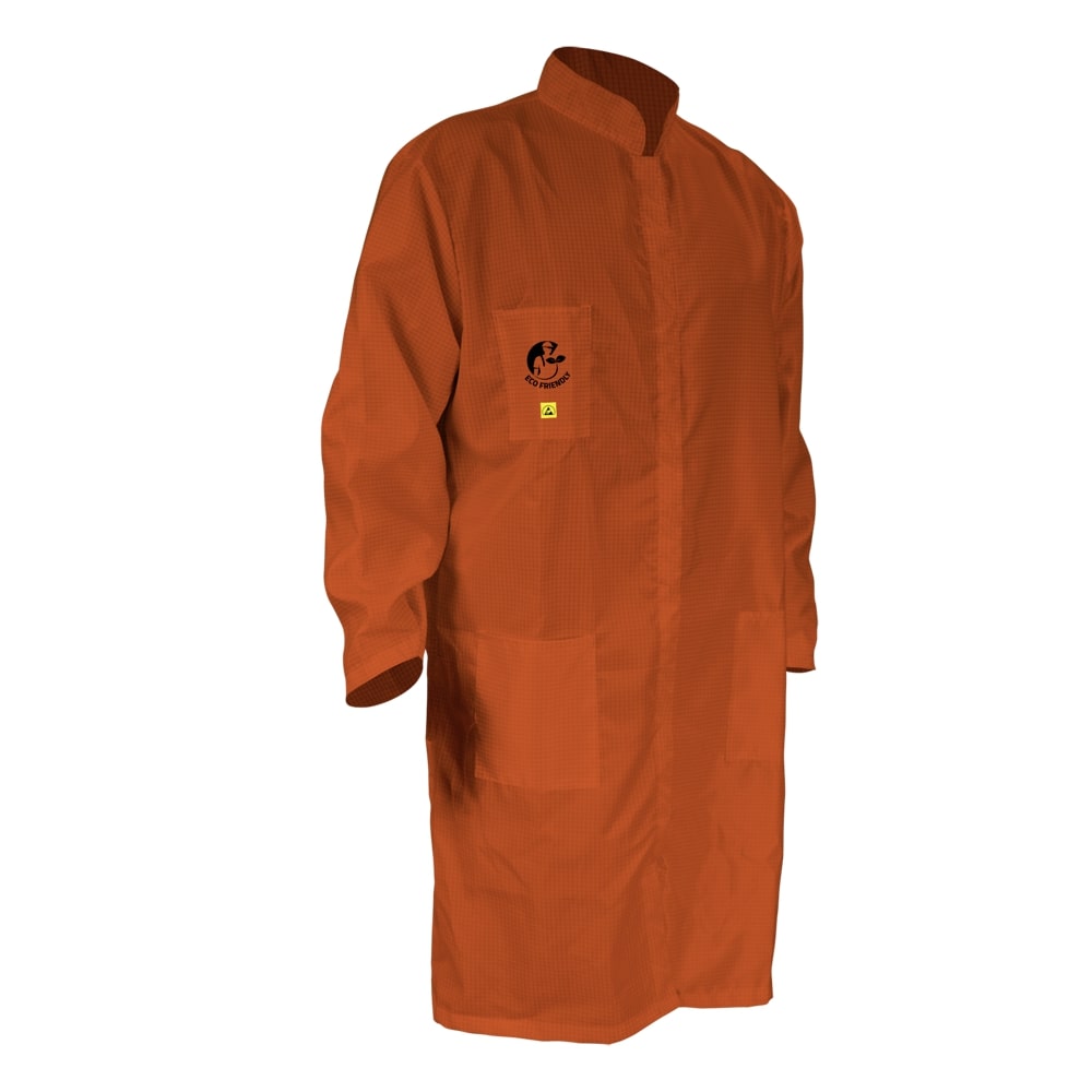 BATA ANTIESTATICA ECOFRIENDLY ANARANJADA TALLA EXTRA GRANDE.