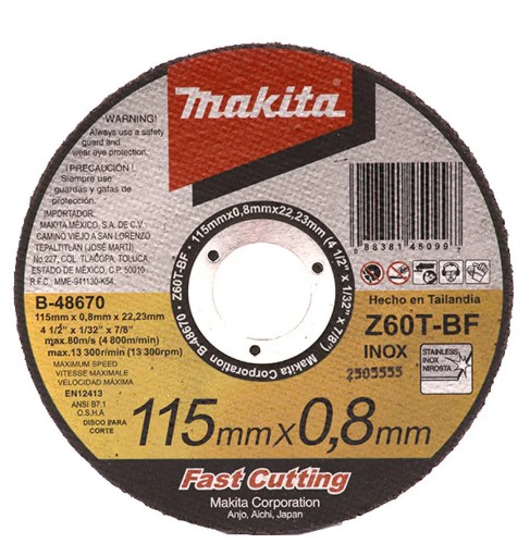 DISCO CTE.A.INOX.MAK 4 1/2”x 0.8mm.