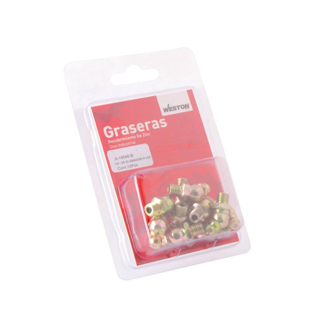 GRASERA 1/4&quot;-28 45 GRADOS H-145 BLISTER DE 10 PIEZAS