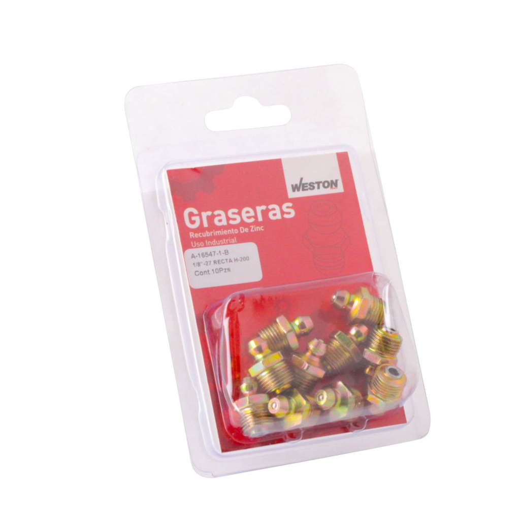 GRASERA 1/8-27 NPT RECTA H-200 BLISTER DE 10 PIEZAS