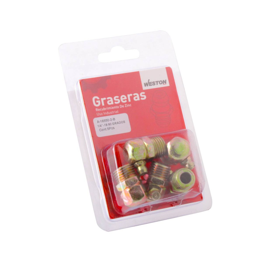 GRASERA 1/4" NPT 90 GRADOS BLISTER DE 5 PIEZAS