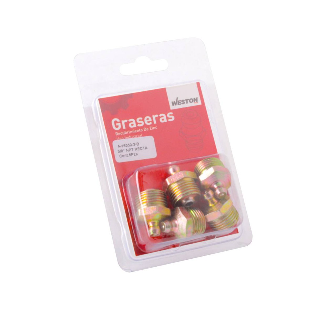 GRASERA 3/8 NPT RECTA BLISTER DE 5 PIEZAS