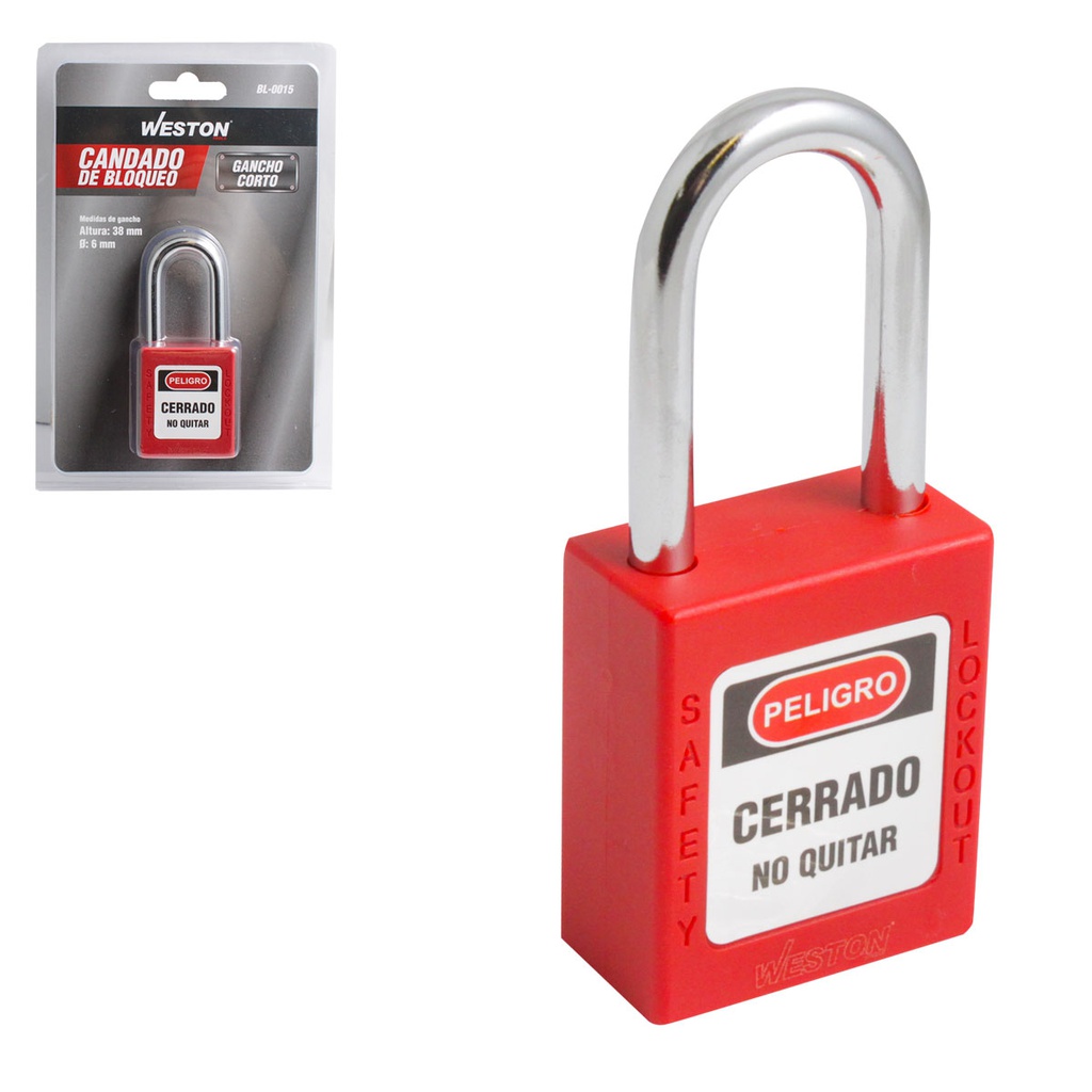 CANDADO DE BLOQUEO ROJO 38MM (CAJA C/10 PZAS - PRECIO X PIEZA)