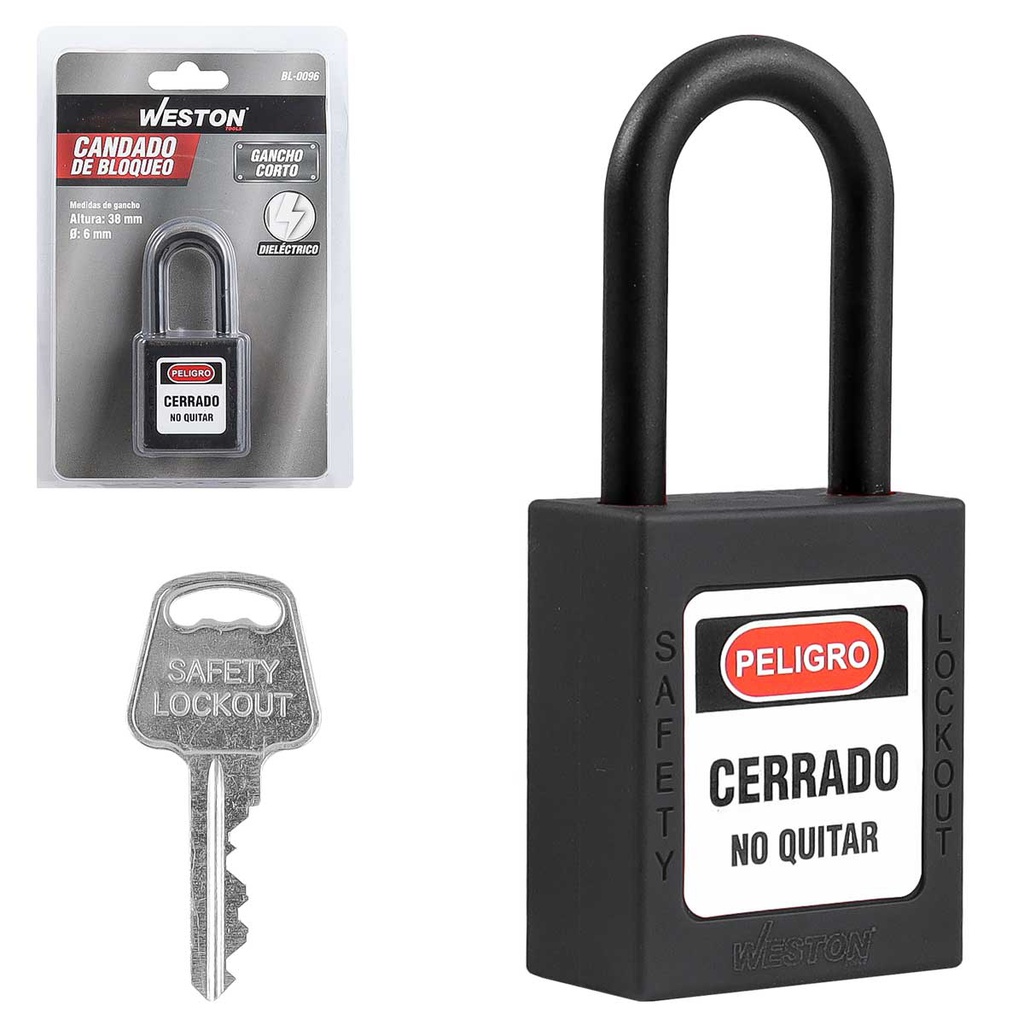 CANDADO DE BLOQUEO DIELECTRICO NEGRO 38MM (CAJA C/10 PZAS - PRECIO X PIEZA)