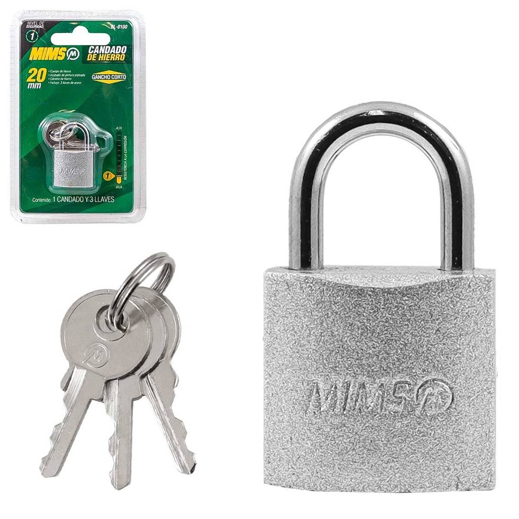 CANDADO DE HIERRO 20MM C/3 LLAVES (CAJA C/12 PZAS - PRECIO X PIEZA)