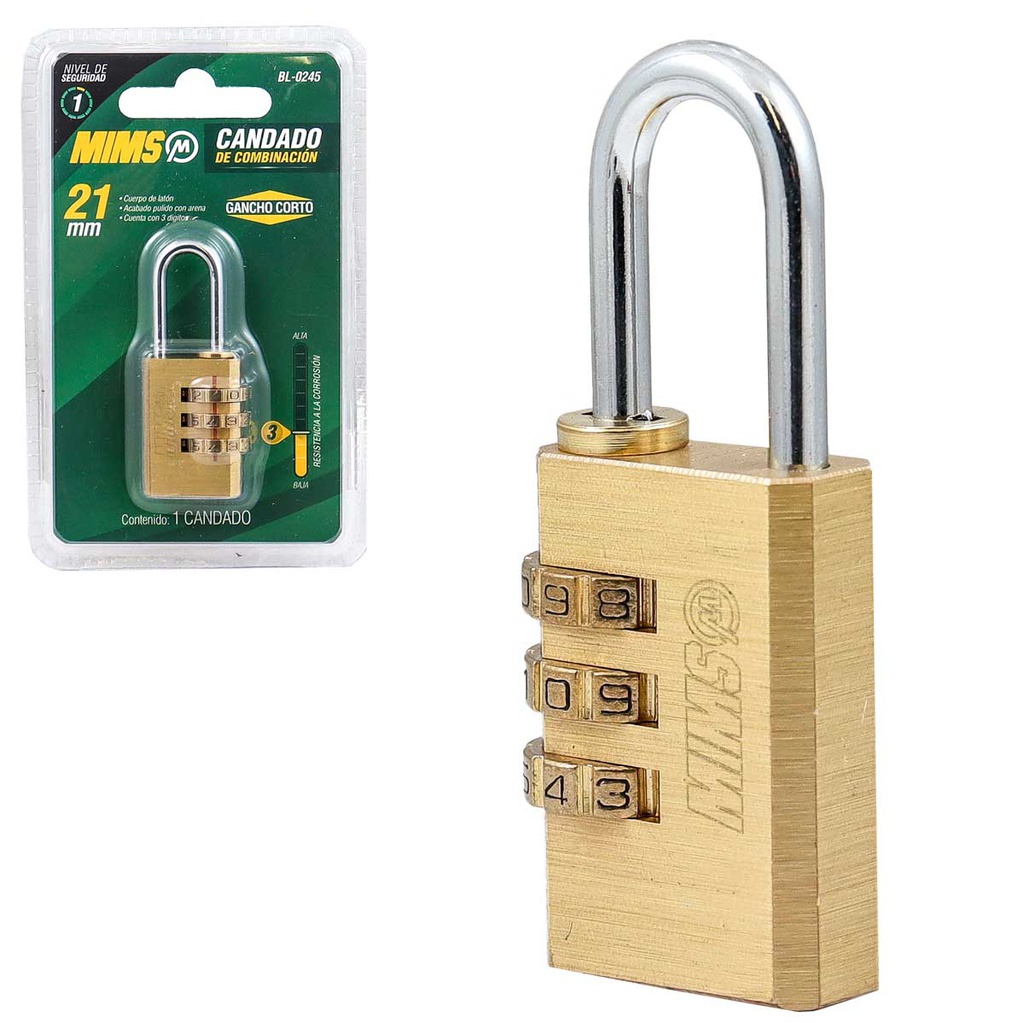 CANDADO DE COMBINACION DE LATON 21MM PZ