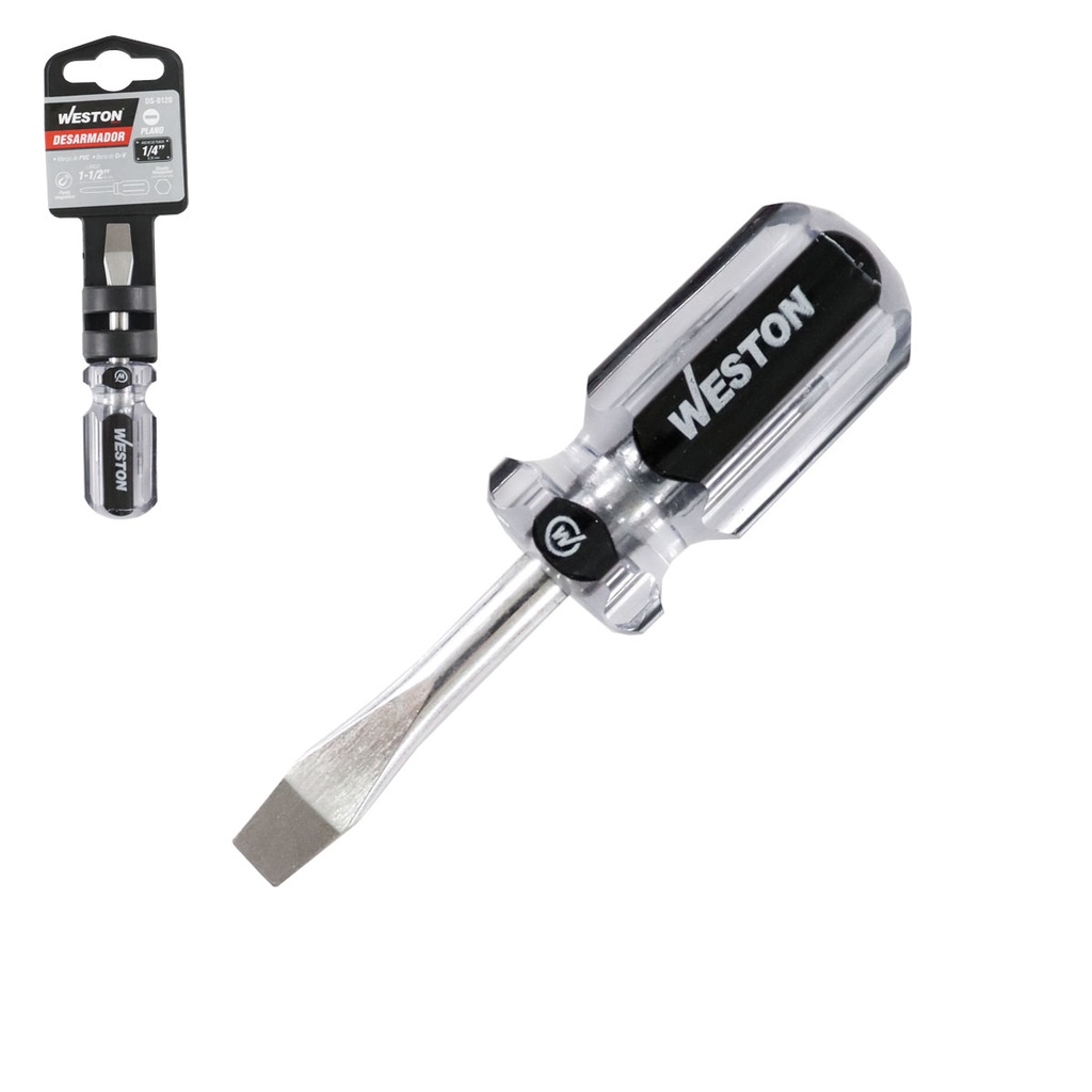 DESARMADOR TIPO TROMPO PLANO 1/4 X 1-1/2" MANGO PVC ASME-B107.600 (CAJA C/6 PZAS - PRECIO X PIEZA)
