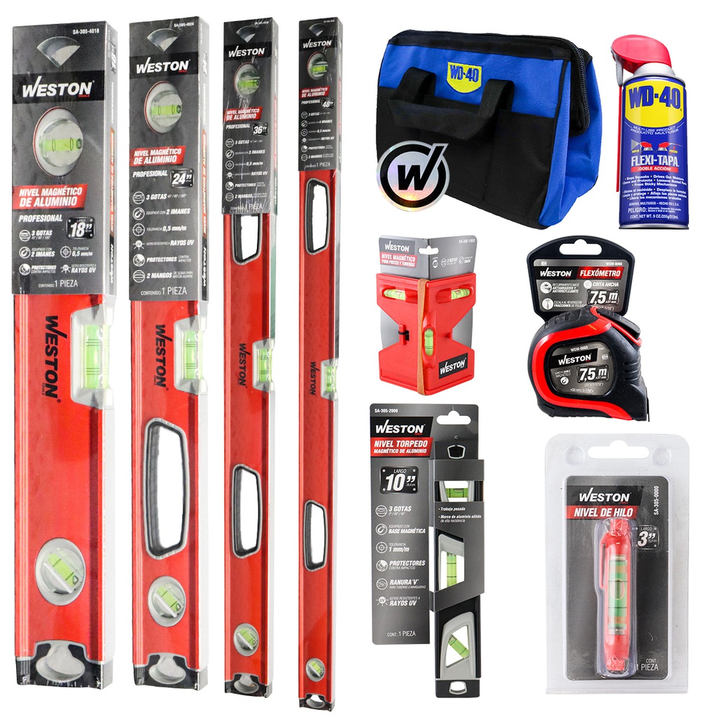 NIVEL PROFSN MGNT ALUMN 18",24",36",48"+D/HILO 3"+TORPD+WD-40 FLEXI+FLEXOM 7.5M+WD-40 MALETIN+STCK