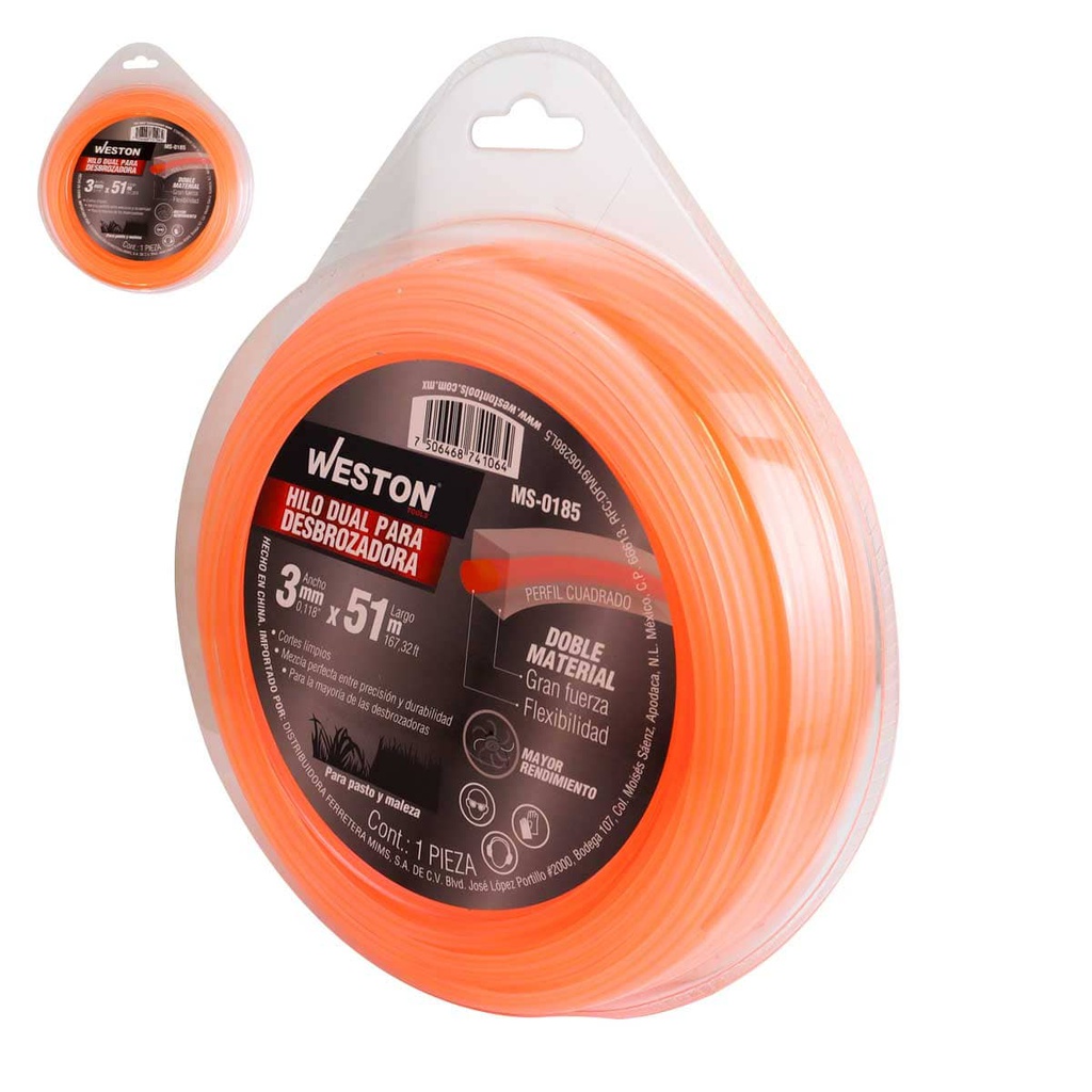 HILO DUAL P/DESBROZADORA EN BLISTER 3mm X 51m - NARANJA