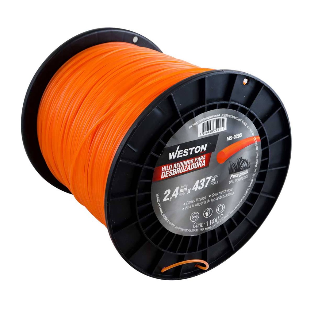 HILO REDONDO P/DESBROZADORA EN CARRETE 2.4mm X 437m - NARANJA