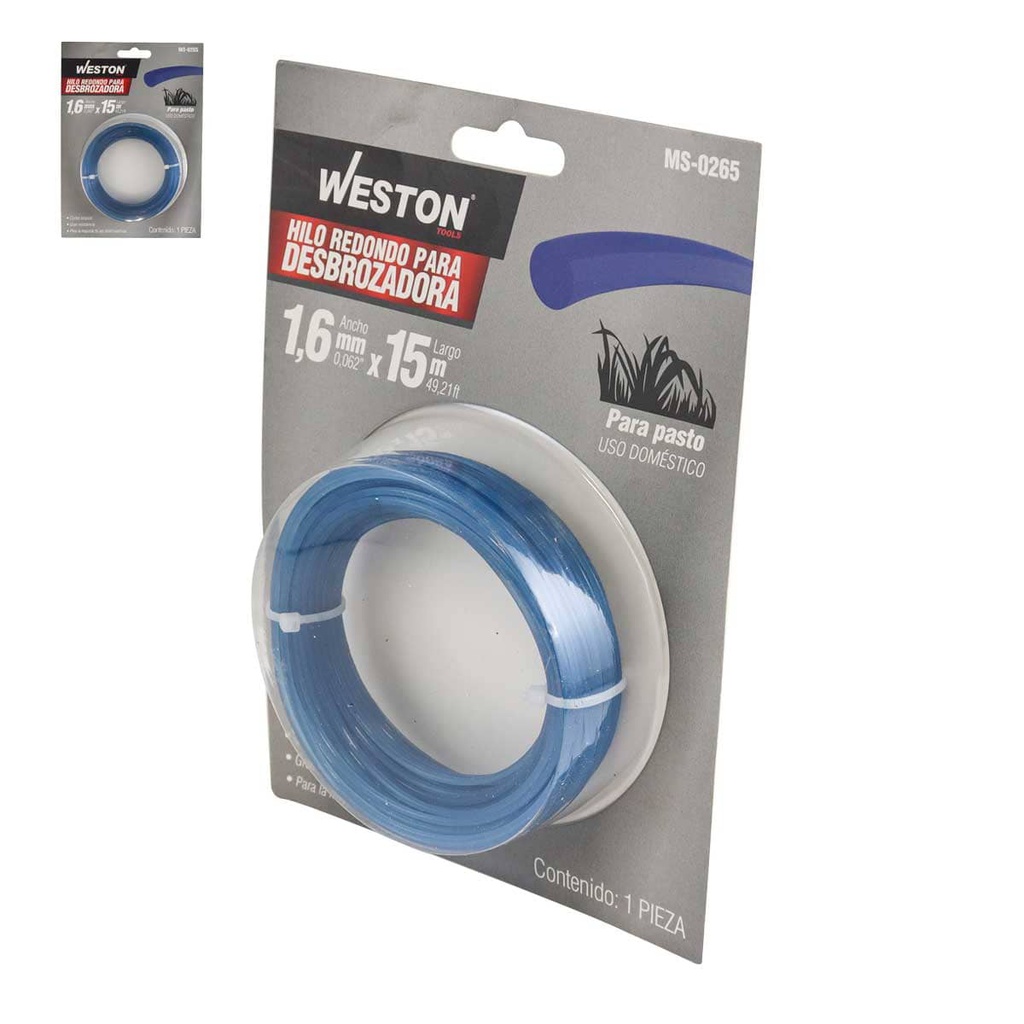 HILO REDONDO P/DESBROZADORA EN BLISTER 1.6mm X 15m - AZUL