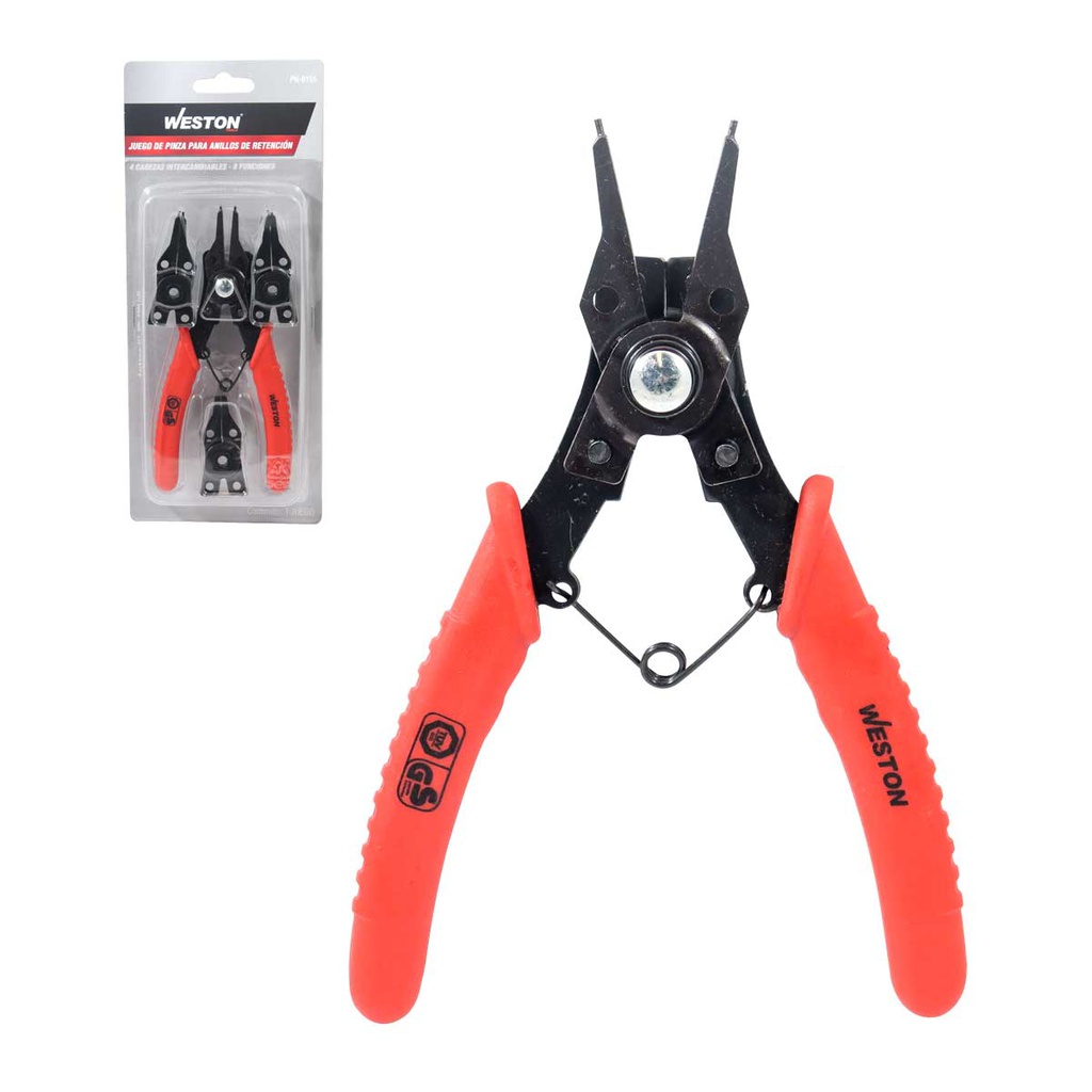 JUEGO DE PINZAS PARA ANILLOS 4 CABEZAS INTERCAMBIABLES (CAJA C/6 JGOS - PRECIO X JGO)