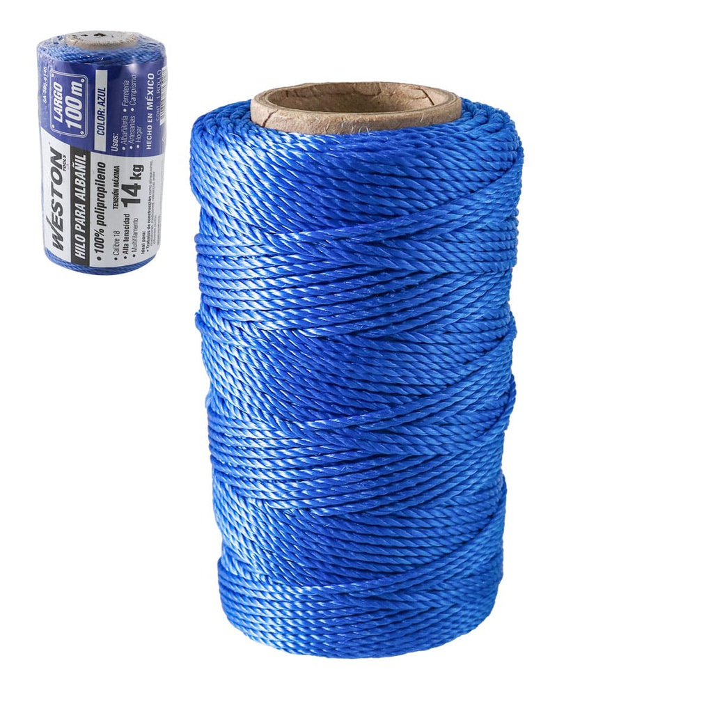 HILO PARA ALBAÑIL DE POLIPROPILENO CAL. 18 AZUL MED 100M
