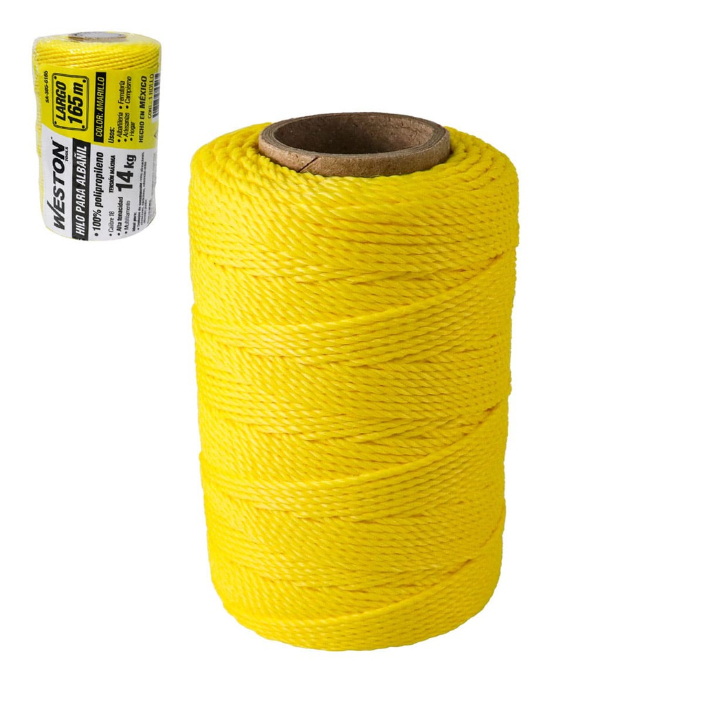 HILO PARA ALBAÑIL DE POLIPROPILENO CAL. 18 AMARILLO GDE 165M