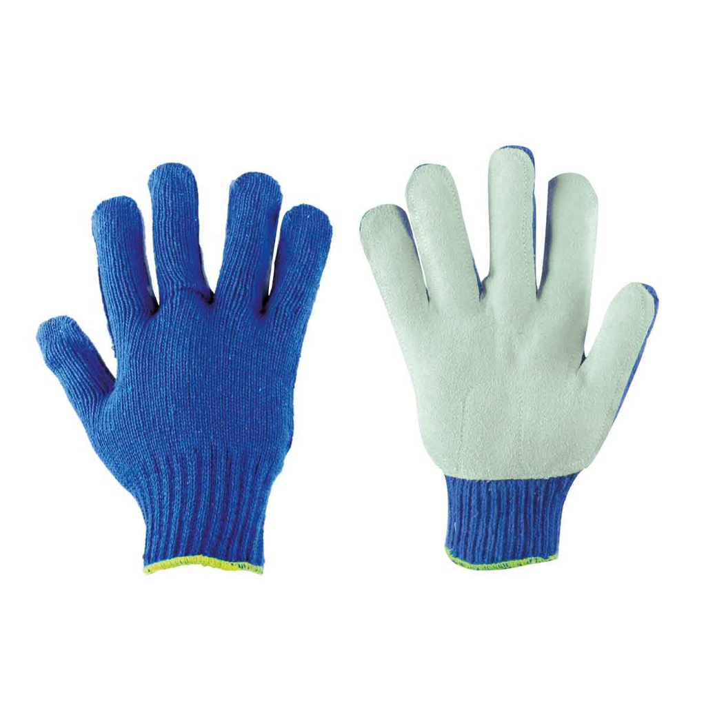 GUANTE TEJIDO AZUL C/PALMA DE CARNAZA (Precio x par - Empaque c/10 pares)