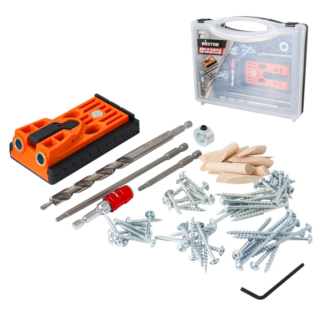 JUEGO D/PLANTILLA P/AGUJEROS DE BOLSILLO Y ACC. C/ESTUCHE PLASTICO