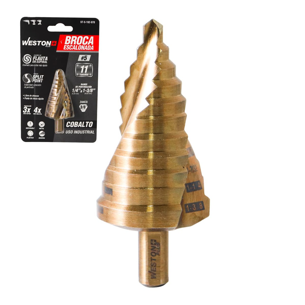 BROCA ESCALONADA ESPIRAL COBALTO #5 1/4'' - 1-3/8'' WESTON PLUS