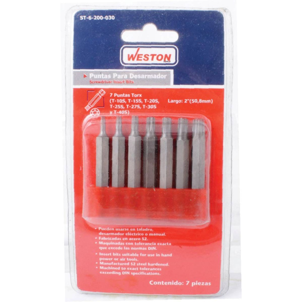 JUEGO 7 PZS.PUNTAS TORX A 1&quot; (10,15,20,25,27,30,40)