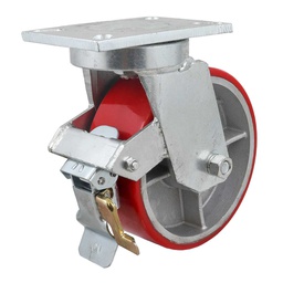 [Y-1003-250] RODAJA FIERRO VACIADO C/PU ROJA GIR. C/FRENO 10" X 3" (254*75MM)