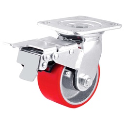 [Y-1042-100] RODAJA FIERRO VACIADO C/PU ROJO C/FRENO TOTAL 4 X 2"