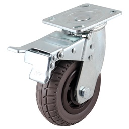 [Y-2040-200] RODAJA DE HULE CAFE USO RUDO GIRATORIA C/FRENO 8&quot; (200X50MM)