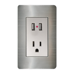 [8841935] CONTACTO ATERRIZADO Y DOS ENTRADAS USB CON PLACA DE ACERO INOXIDABLE 72  MM