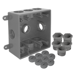 [CAPC719V] CAJA CUADRADA NO METALICA  CON  9 ORIFICIOS ROSCADOS DE 1/2” O 3/4” VERDE