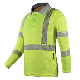 [ECO-121AMCRGD] CAMISA MANGA LARGA ECOFRIENDLY TIPO POLO AMARILLA C/REFLEJANTE T-GD.
