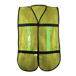 [ECO-1010AMCRL] CHALECO ECOFRIENDLY DE MALLA AMARILLO, C/REF PLASTICO JYRSA MICRO ESFERAS, BIES NEGRO, UNITALLA