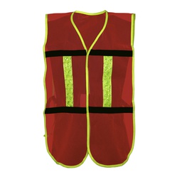 [ECO-1011RCRL] CHALECO ECOFRIENDLY DE MALLA LIGERA CON BIES ROJO DE ALTA VISIBILIDAD Y REF/PLASTICO JYRSA