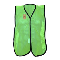 [ECO-1012VSR] CHALECO ECOFRIENDLY DE MALLA VERDE CON BIES NEGRO, SIN REFLEJANTE.