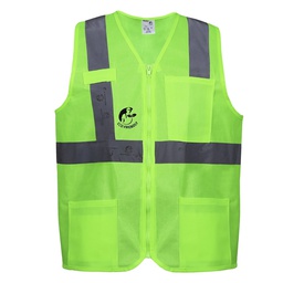 [ECO-1020VCRGD] CHALECO ANSI TIPO R CLASE 2, ECOFRIENDLY VERDE HI-VIS, C/REF GRIS DE 2" Y ZIPPER FRONTAL. T-GD.