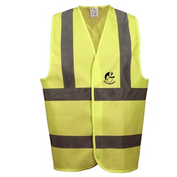 [ECO-1026AMCRGD] CHALECO ANSI TIPO R CLASE 2, ECOFRIENDLY AMARILLO HI-VIS, C/REF GRIS DE 2&quot; Y CIERRE DE GANCHO Y FELPA. T-GD.