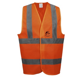 [ECO-1026ANCRGD] CHALECO ANSI TIPO R CLASE 2, ECOFRIENDLY ANARANJADO HI-VIS, C/REF GRIS DE 2&quot; Y CIERRE DE GANCHO Y FELPA. T-GD.