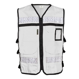[SR-2020BLCRCH] CHALECO RESCATISTA ABIERTO BLANCO 100% ALGODON CON REFLEJANTE TALLA CH