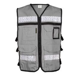 [SR-2020GRCRMD] CHALECO RESCATISTA ABIERTO GRIS 100% ALGODON CON REFLEJANTE TALLA MD