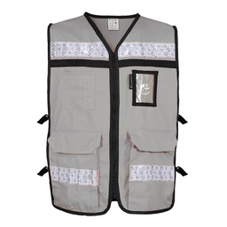 [ECO-2040GRCRMD] CHALECO RESCATISTA ABIERTO GRIS ALGODON/POLIESTER CON REFLEJANTE TALLA MD
