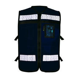 [ECO-2060AZCRMD] CHALECO AZUL ABIERTO TIPO RESCATISTA LIGERO CON BOLSA TRASERA CLASE II TALLA MD