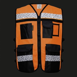 [ECO-2080ANCRGD] CHALECO ECOFRIENDLY ANARANJADO ABIERTO TIPO RESCATISTA DE ALTA VISIBILIDAD T-GD