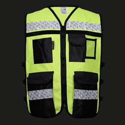 [ECO-2080AMCRXG] CHALECO ECOFRIENDLY AMARILLO ABIERTO TIPO RESCATISTA DE ALTA VISIBILIDAD T-XG