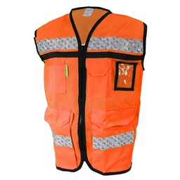 [ECO-2090ANCRCH] CHALECO ECOFRIENDLY ANARANJADO CERRADO TIPO RESCATISTA DE ALTA VISIBILIDAD T-CH