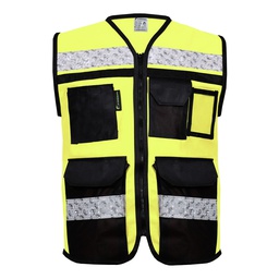 [ECO-2090AMCRXG] CHALECO ECOFRIENDLY AMARILLO CERRADO TIPO RESCATISTA DE ALTA VISIBILIDAD T-XG