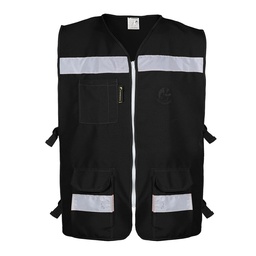 [ECO-3040NECR2XG] CHALECO RESCATISTA ABIERTO NEGRO ALGODON/POLIESTER CON REFLEJANTE TALLA 2XG