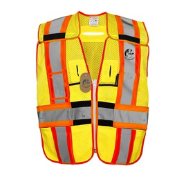 [ECO-1216AMCR] CHALECO ECOFRIENDLY AMARILLO JERSEY DESPRENDIBLE PARA ARNES ANSI TIPO R CLASE 2, C/REF BICOLOR 4", UNITALLA