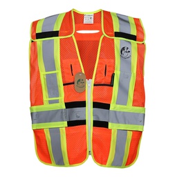 [ECO-1216ANCR] CHALECO ECOFRIENDLY ANARANJADO JERSEY DESPRENDIBLE PARA ARNES ANSI TIPO R CLASE 2, C/REF BICOLOR 4", UNITALLA