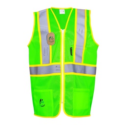[ECO-1210VCRV] CHALECO DE MALLA TIPO JERSEY ECOFRIENDLY VERDE, ANSI TIPO R CLASE 2, C/REF VERTICAL BICOLOR 3", UNITALLA