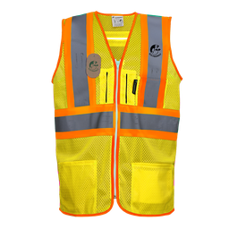 [ECO-1310AMCRV] CHALECO DE MALLA TIPO JERSEY ECOFRIENDLY AMARILLO, ANSI TIPO R CLASE 2, PARA ARNES C/REF BICOLOR 3", UNITALLA