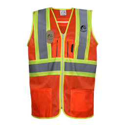 [ECO-1310ANCRV] CHALECO DE MALLA TIPO JERSEY ECOFRIENDLY ANARANJADO, ANSI TIPO R CLASE 2, PARA ARNES C/REF BICOLOR 3", UNITALLA