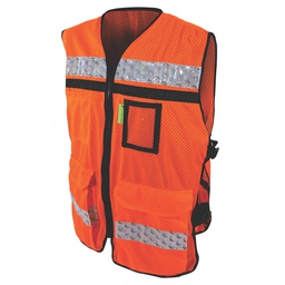 [ECO-2047ANCRPXG] CHALECO ECOFRIENDLY RESCATISTA JERSEY ANARANJADO C/REF PLASTICO GRIS DE 2" TALLA XG